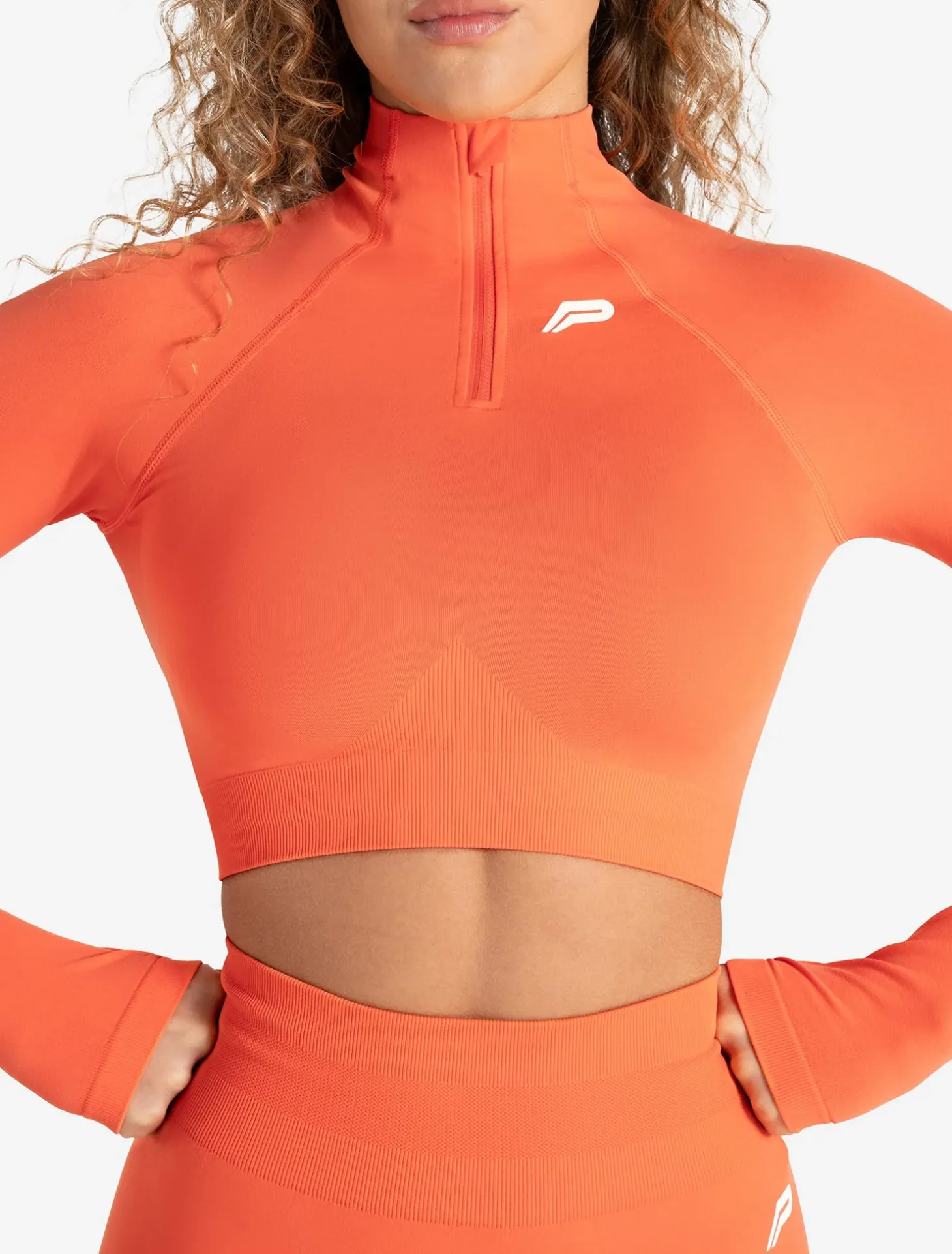 Scrunch Seamless Crop 1/2 Zip Bright Coral