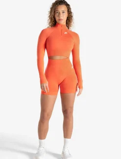Scrunch Seamless Crop 1/2 Zip Bright Coral