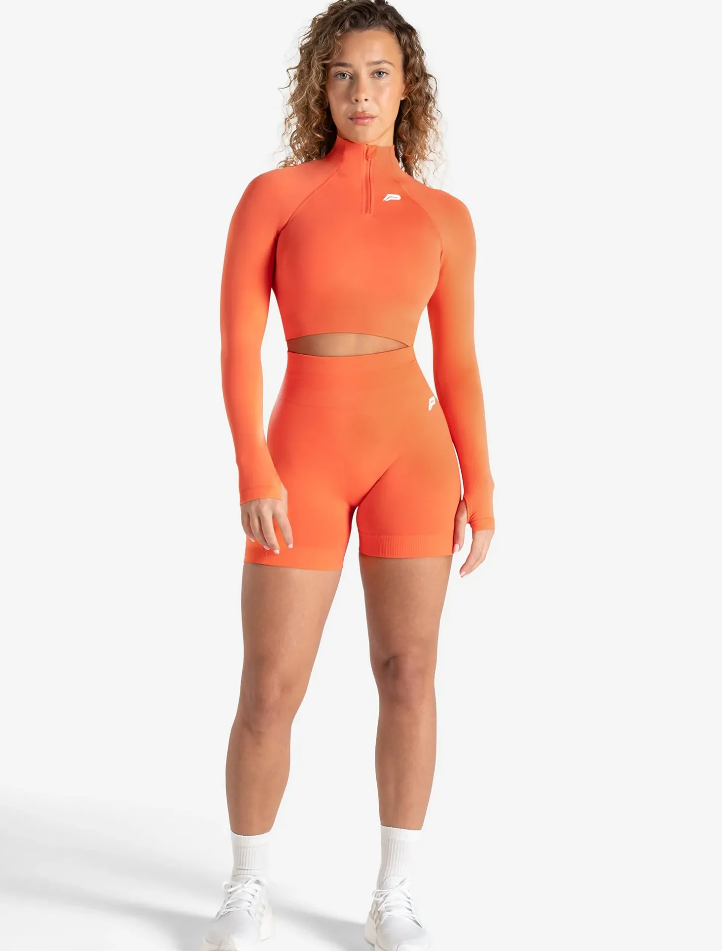 Scrunch Seamless Crop 1/2 Zip Bright Coral