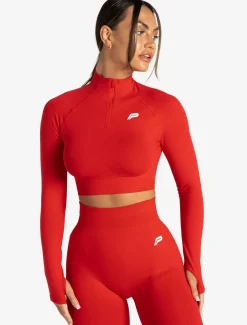 Scrunch Seamless Crop 1/2 Zip Candy Red