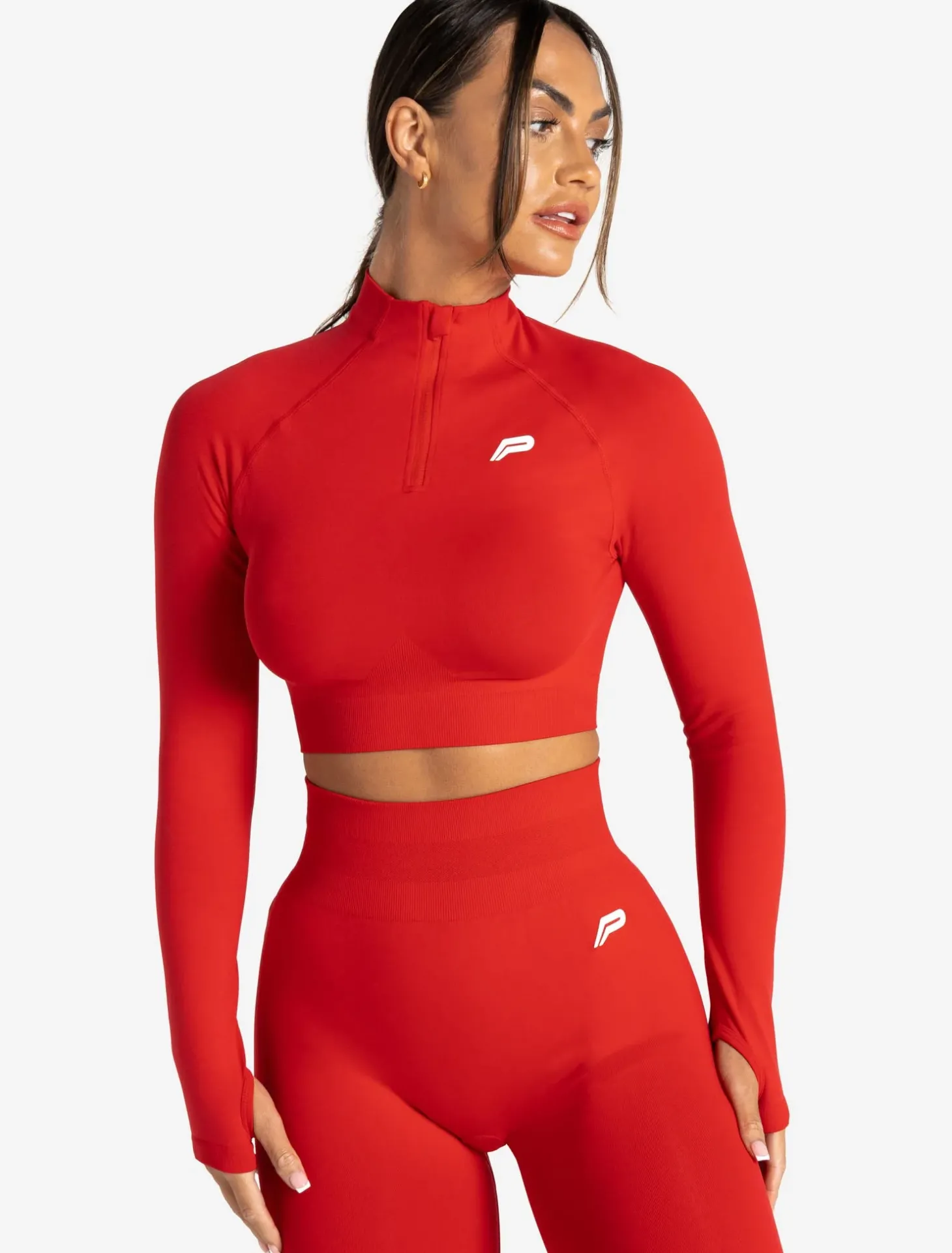 Scrunch Seamless Crop 1/2 Zip Candy Red
