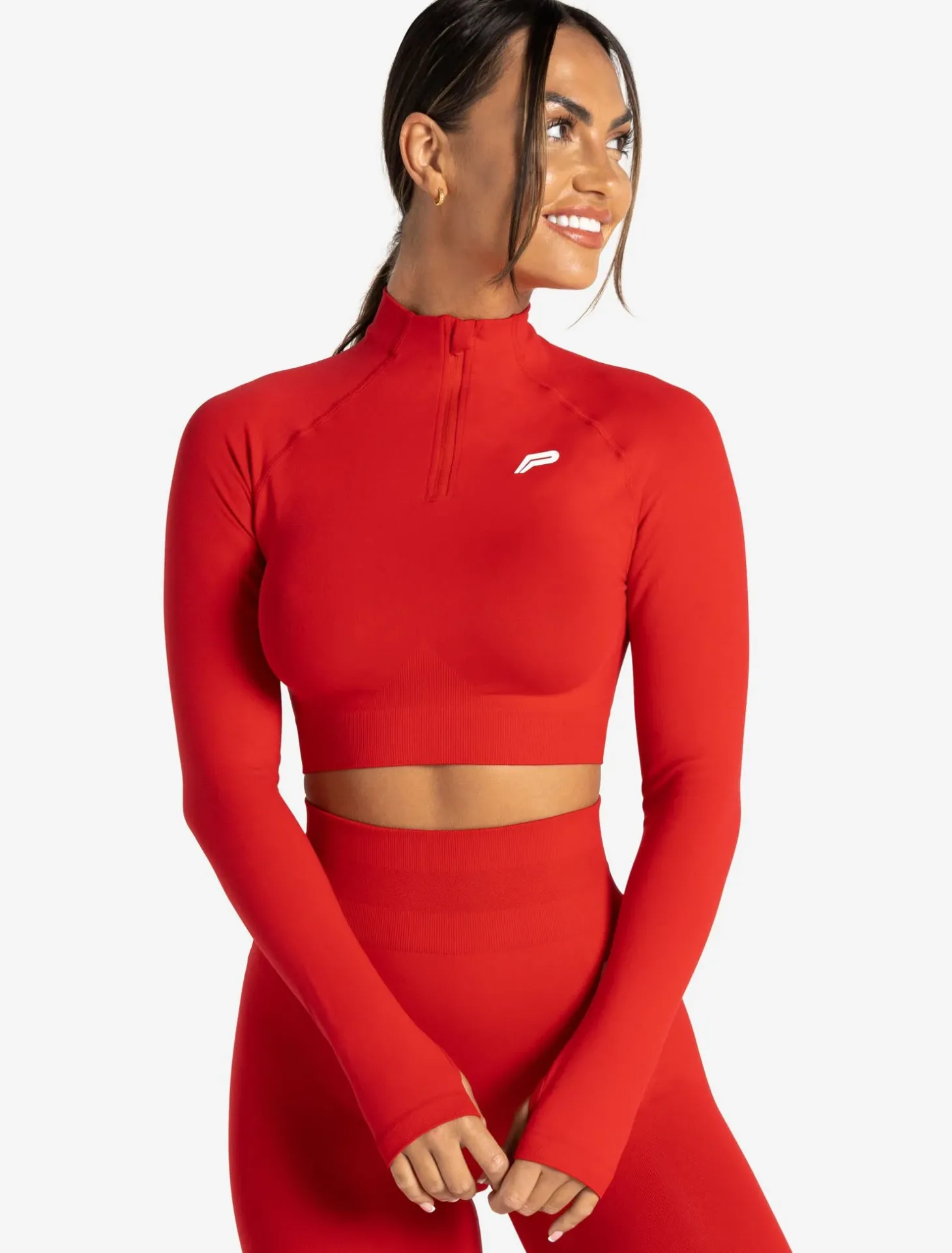 Scrunch Seamless Crop 1/2 Zip Candy Red