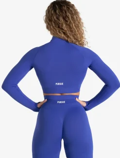 Scrunch Seamless Crop 1/2 Zip Cobalt Blue