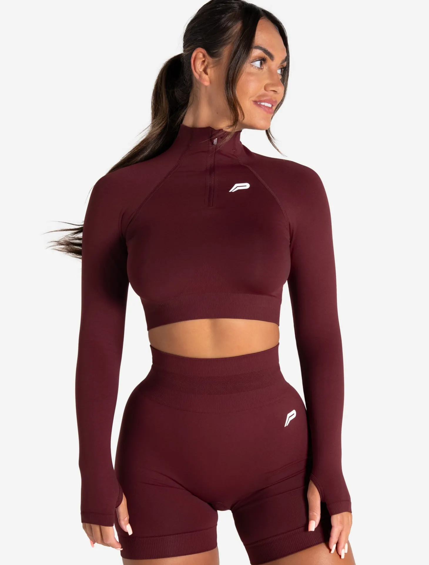 Scrunch Seamless Crop 1/2 Zip Dark Cherry