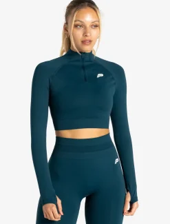 Scrunch Seamless Crop 1/2 Zip Dark Teal