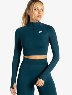 Scrunch Seamless Crop 1/2 Zip Dark Teal