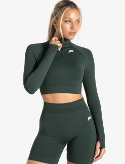 Scrunch Seamless Crop 1/2 Zip Forest Green