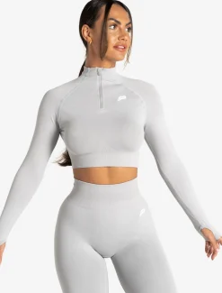 Scrunch Seamless Crop 1/2 Zip Grey