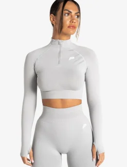 Scrunch Seamless Crop 1/2 Zip Grey