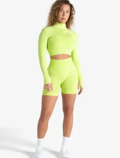 Scrunch Seamless Crop 1/2 Zip Lime Zest