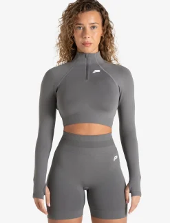 Scrunch Seamless Crop 1/2 Zip Mid Grey