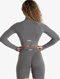 Scrunch Seamless Crop 1/2 Zip Mid Grey
