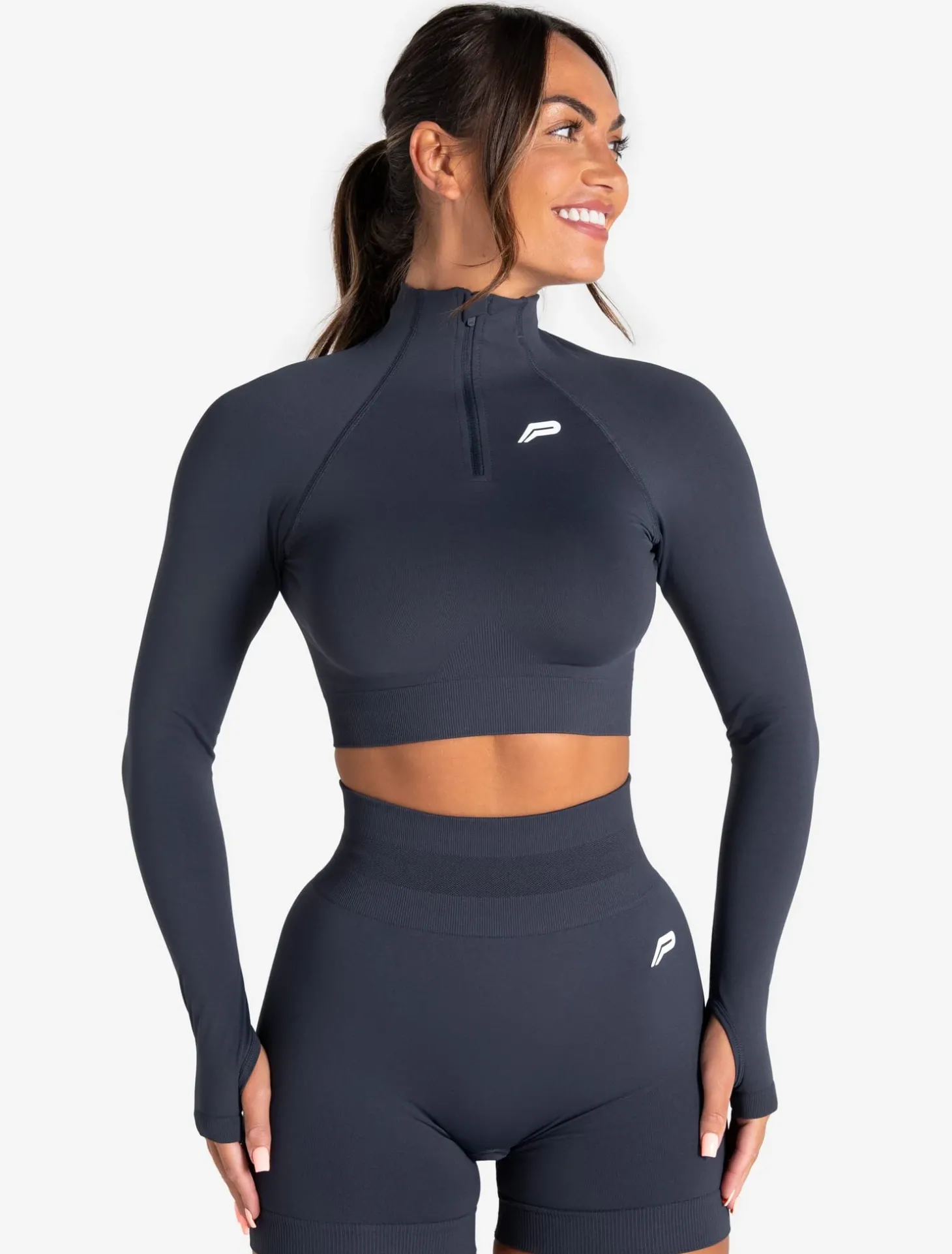Scrunch Seamless Crop 1/2 Zip Midnight Blue
