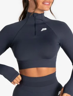 Scrunch Seamless Crop 1/2 Zip Midnight Blue