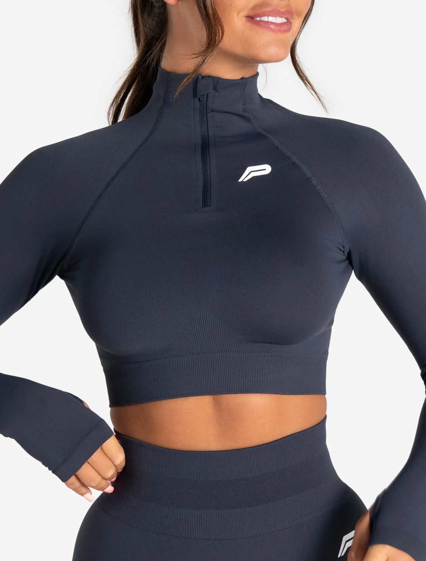 Scrunch Seamless Crop 1/2 Zip Midnight Blue