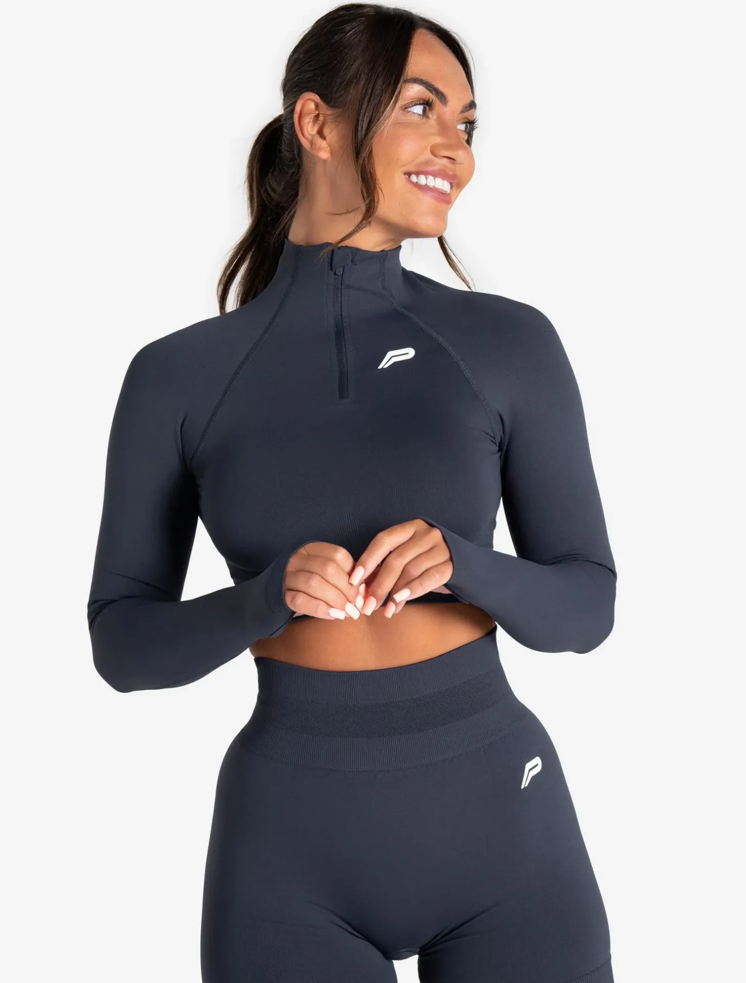Scrunch Seamless Crop 1/2 Zip Midnight Blue