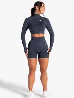 Scrunch Seamless Crop 1/2 Zip Midnight Blue