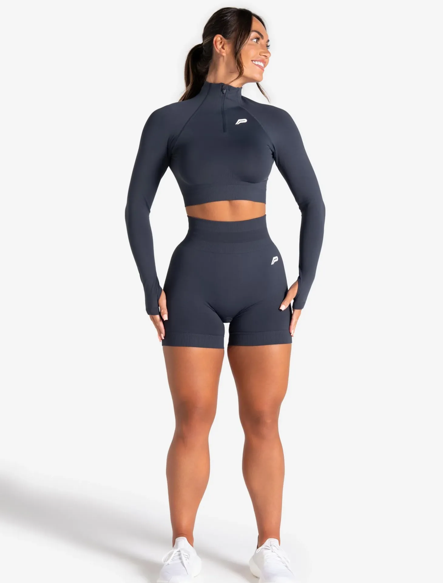Scrunch Seamless Crop 1/2 Zip Midnight Blue