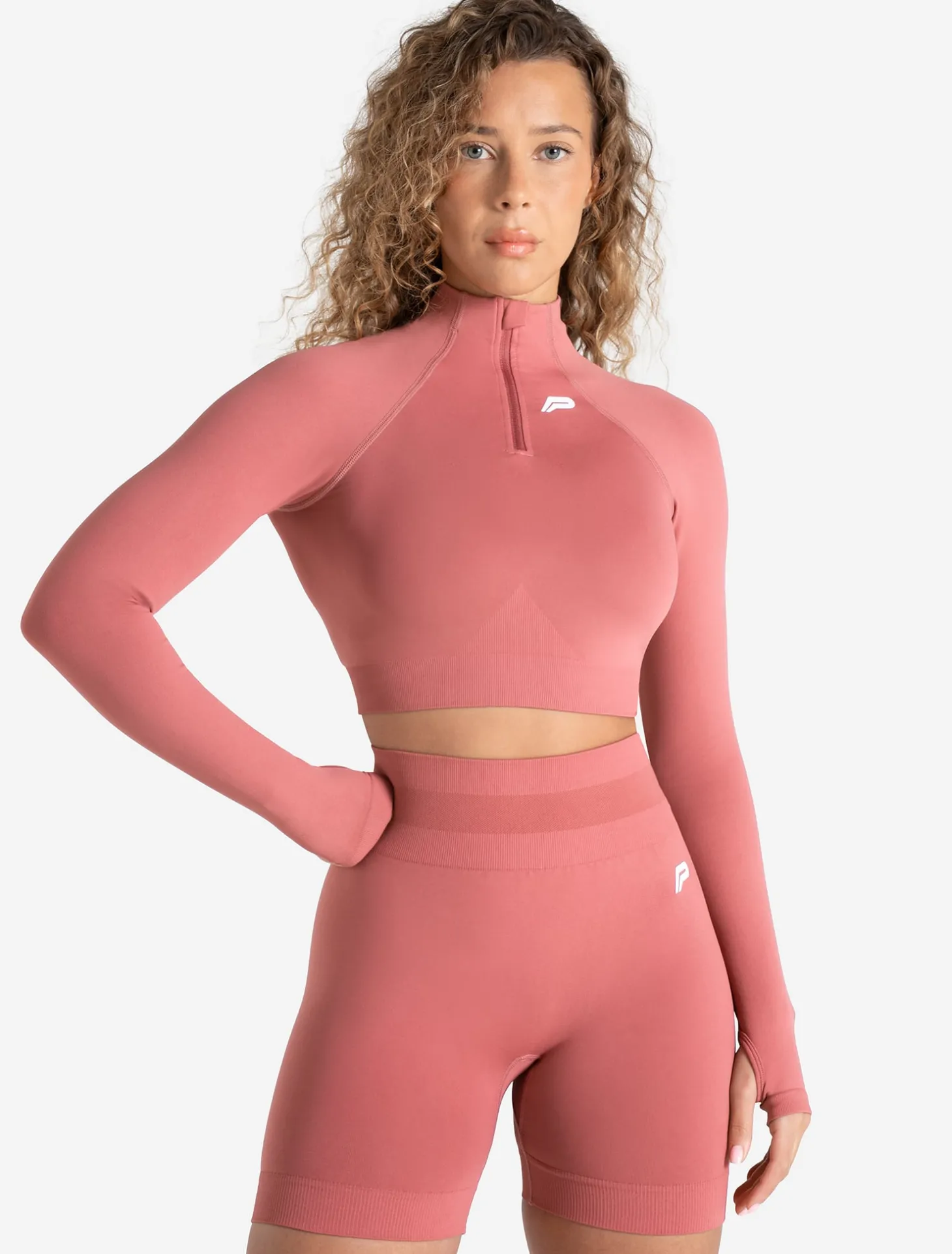 Scrunch Seamless Crop 1/2 Zip Peony Pink