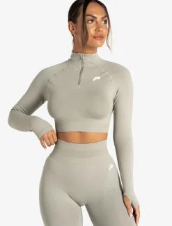 Scrunch Seamless Crop 1/2 Zip Sage