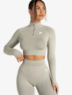 Scrunch Seamless Crop 1/2 Zip Sage